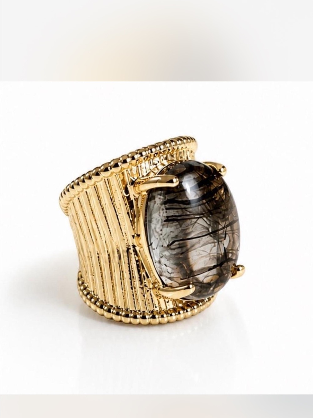 Vintage Gold Cocktail Ring with Black-Gray Rutilated Stone